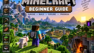 Minecraft beginner guide showing survival building crafting and exploration